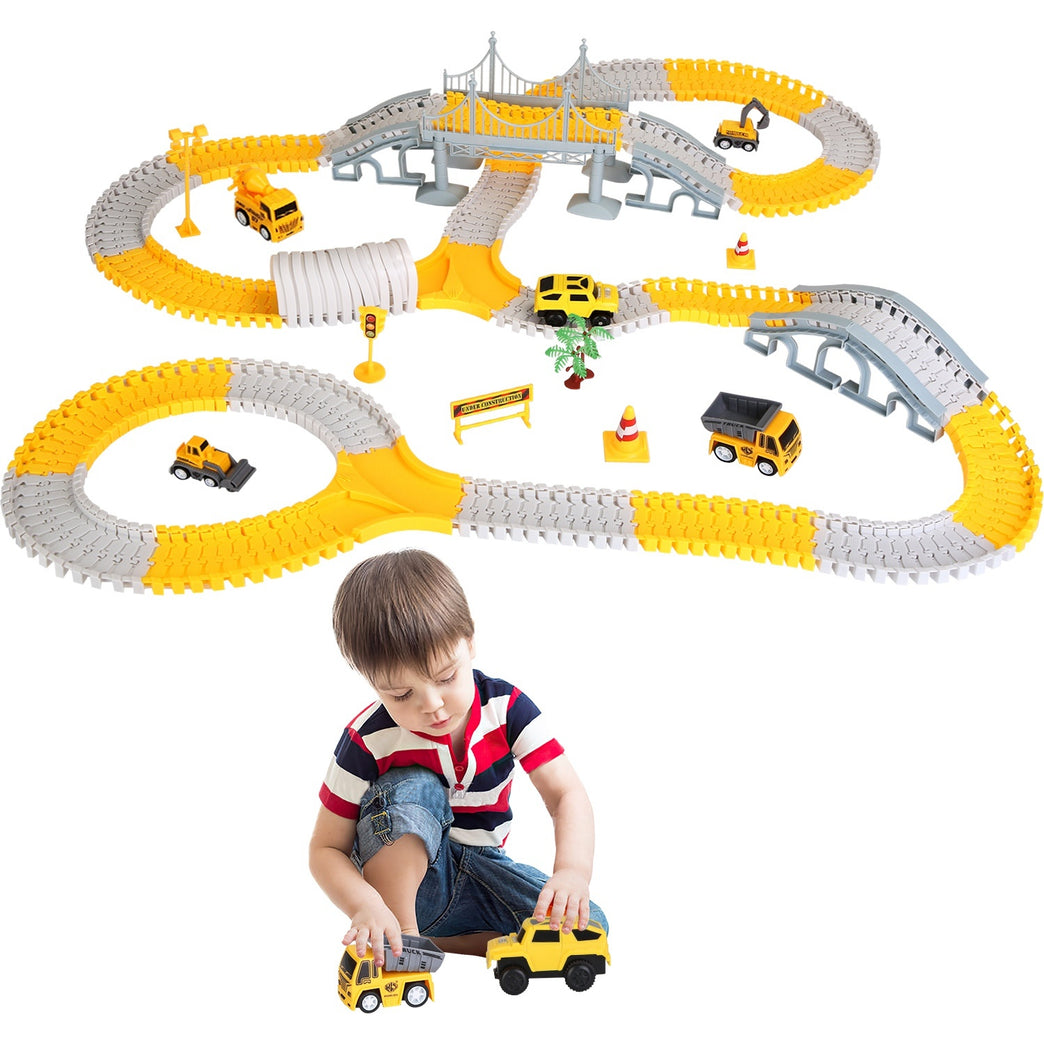 340Pcs Construction Race Track Set Kids DIY Construction Toys STEM Flexible Car Track Playset Gift for Toddlers Boys Aged 3 4 5 6 Year Old