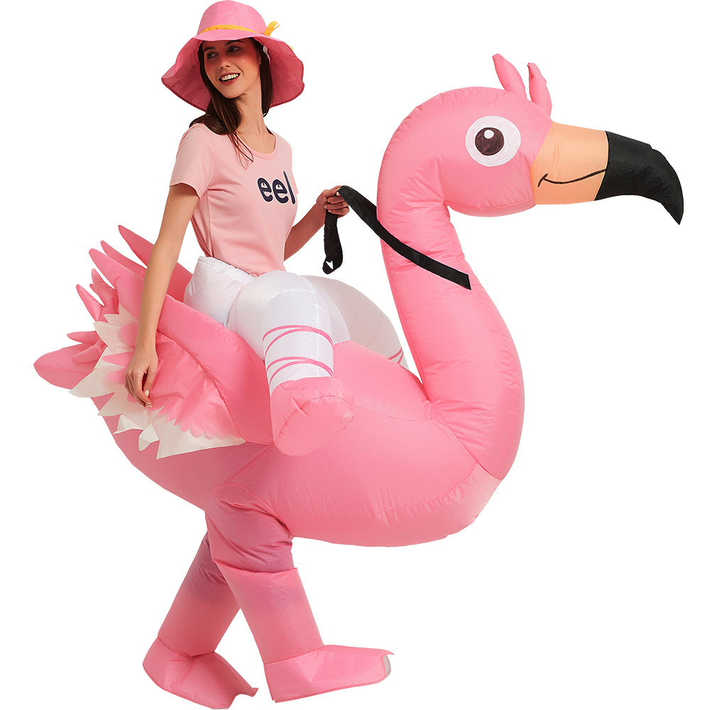 Flamingo Inflatable Costume Riding On Flamingo Air Blow up Costumes Funny Fancy Dress Party Halloween Costume for Adult