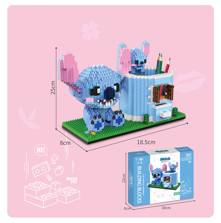 Disney Series Building Blocks Pen Holder Doll Stitch Winnie The Pooh Cute Cartoon Image DIY Puzzle Assembling Toy Children Gift