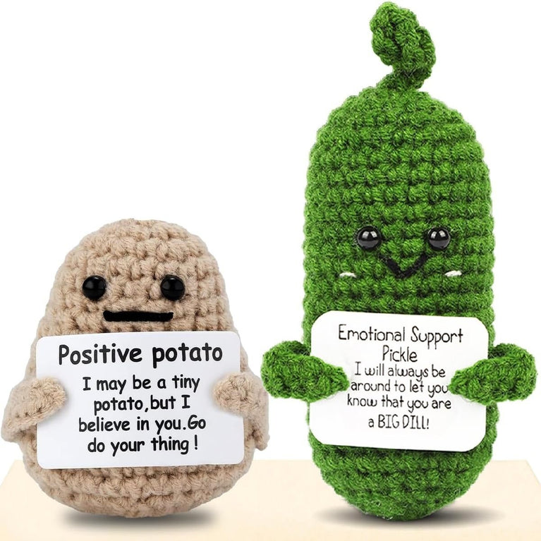 Positive Energy Potato Mini Handmade Plush Knitted Doll With Card Stress Relieving Knitted Doll Home Decoration Cross-border Hot-selling Funny Dolls, Handmade DIY Wool Crochet Keychain Pendants