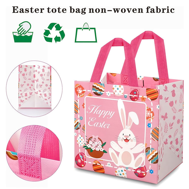 6PCS Easter Gift Bags; Easter Tote Bags With Handles Reusable Easter Non-Woven Bags Grocery Shopping Bunny Easter Egg Totes For Holiday Party Supplies