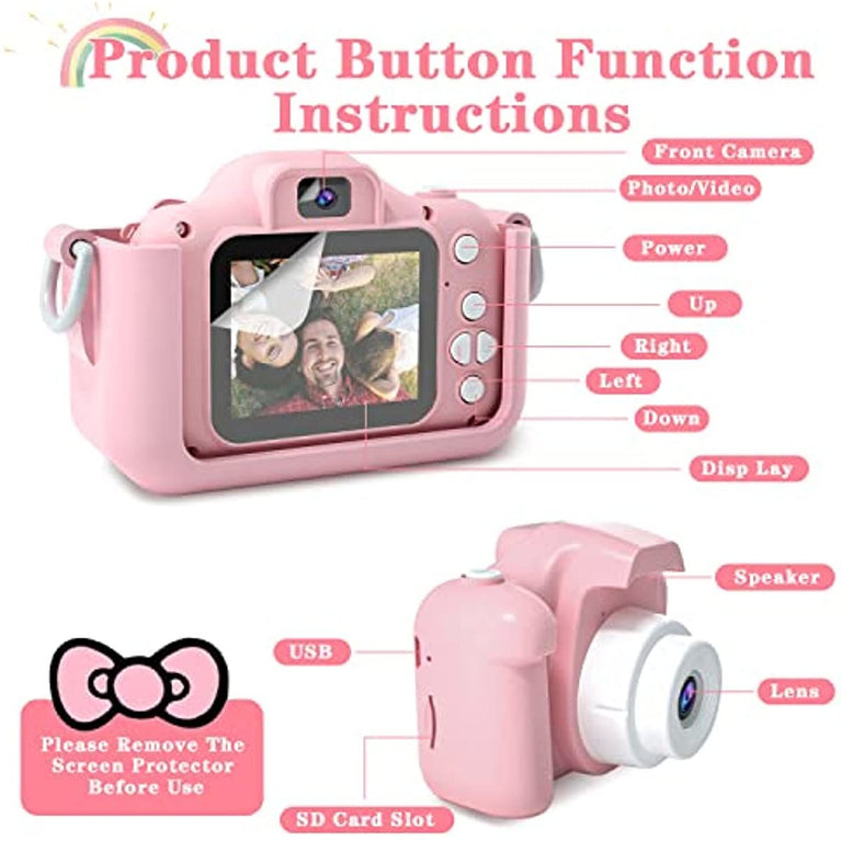 Kids Selfie Camera;  Kids Camera Toys For 3-12 Year Old Boys/Girls; Kids Digital Camera With Video; Christmas Birthday Festival Gifts For Kids ; 32GB SD Card