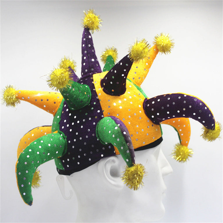 Funny Multicolor Halloween Clown Mardi Gras Party Costume Spliced Hat