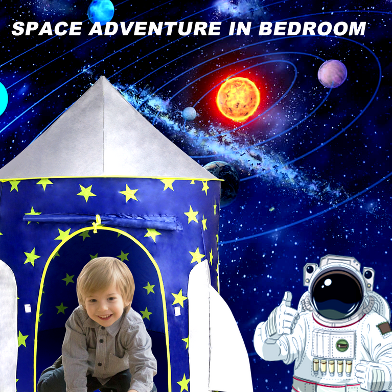 Kids Tent Rocket Spaceship, Kids Play Tent, Unicorn Tent for Boys & Girls, Kids Playhouse, Pop up Tents Foldable, Toddler Tent, Gift for Kids, Indoor & Outdoor, Blue, Space Theme