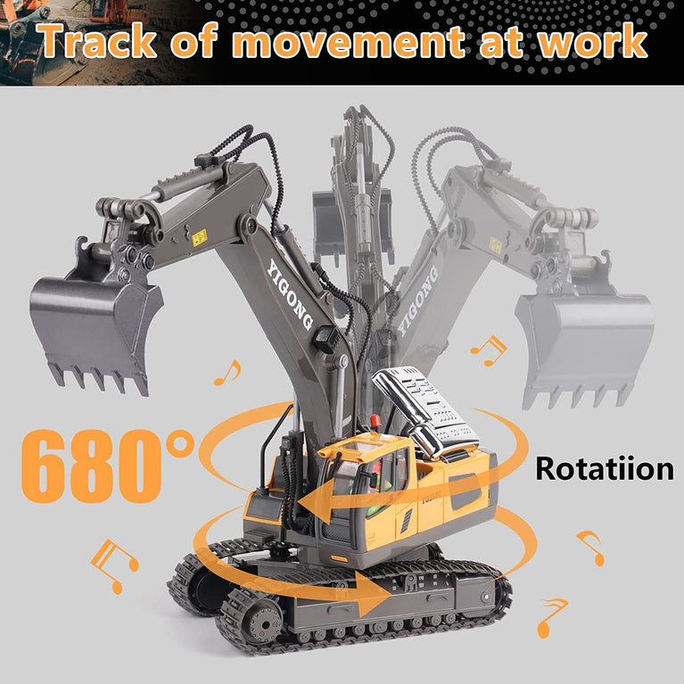 Remote Control Excavator Toy RC Construction Engineering Vehicles with Light Music; Gifts for Kids