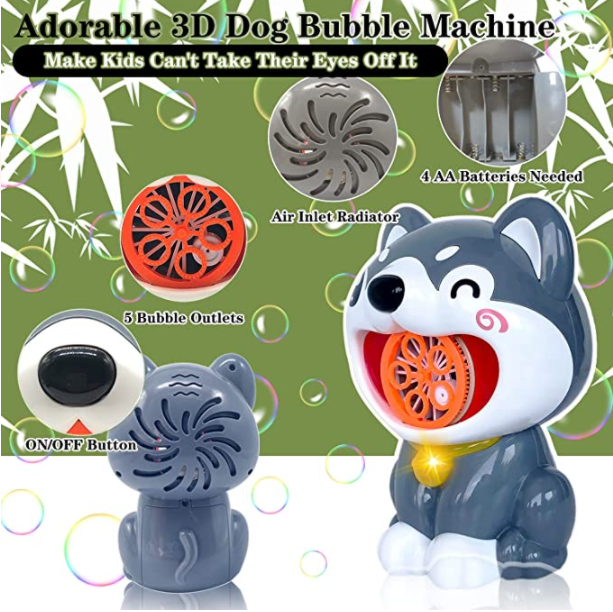 Bubble machine portable bubble machine for boys and girls; 1000+ bubbles per minute; music and light dog-shaped automatic bubble machine toy suitable for indoor and outdoor children's toys and gifts