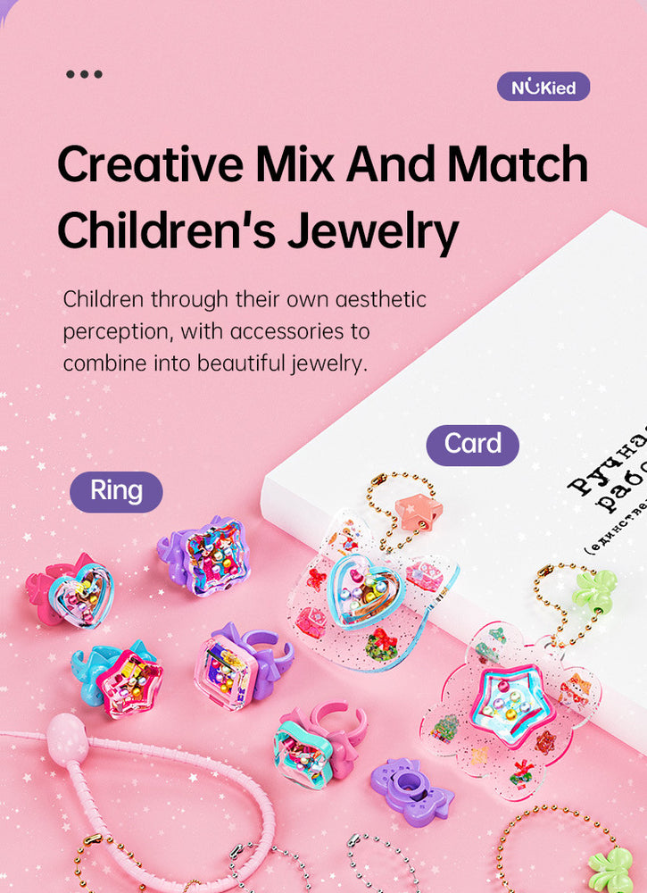 71 PCS DIY Jewel Rings Stickers Magical Kits for Little Girls, Handmade DIY Crafting Rings Bracelet Pendent Keychain, DIY Crafts for Kids, Birthday Gifts Toys for Age 3 4 5 6+ Year Old