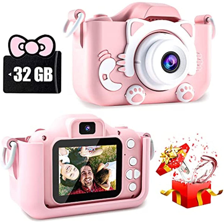 Kids Selfie Camera;  Kids Camera Toys For 3-12 Year Old Boys/Girls; Kids Digital Camera With Video; Christmas Birthday Festival Gifts For Kids ; 32GB SD Card