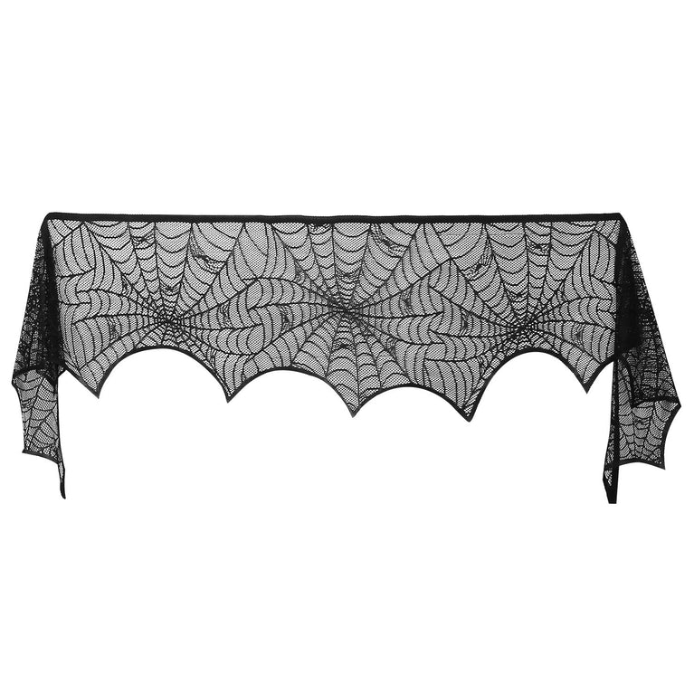 Halloween Decoration Black Lace Spiderweb Fireplace Mantle Scarf Cover