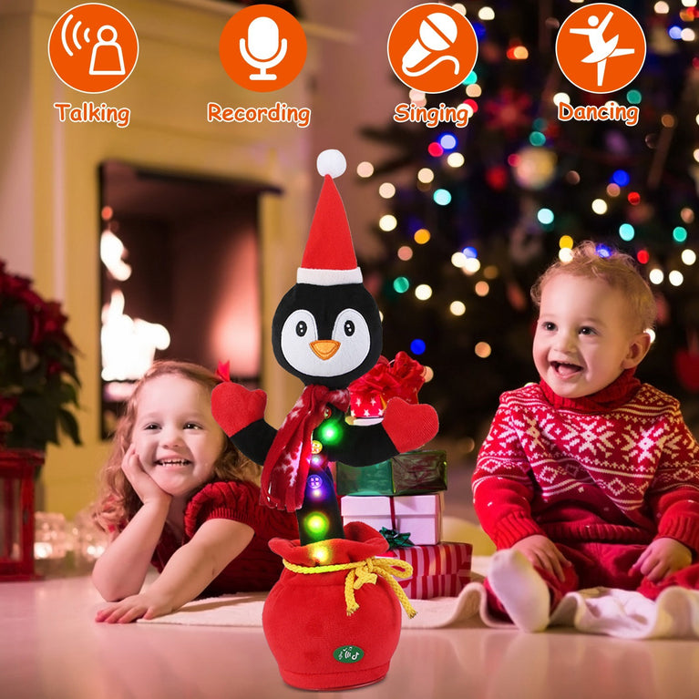 Kid Electric Dance Toy Christmas Elk Snowman Senior Penguin Plush Toy Interactive Sing Song Whirling Mimicking Recording Light up Toy