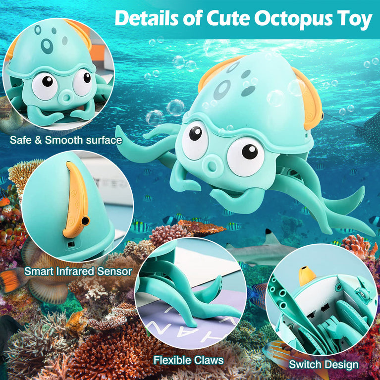 Rechargeable Baby Crawling Octopus Toy with Music LED Lighting Children Electric Moving Walking Kid Toy Obstacle Avoidance Function Suit for Kids Over 4 Year Old