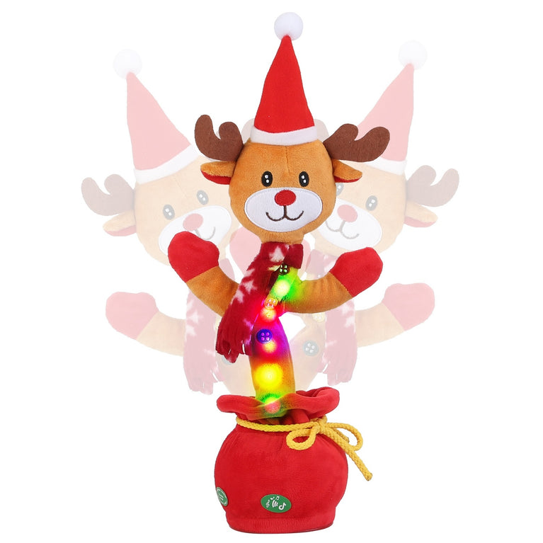 Kid Electric Dance Toy Christmas Elk Snowman Senior Penguin Plush Toy Interactive Sing Song Whirling Mimicking Recording Light up Toy