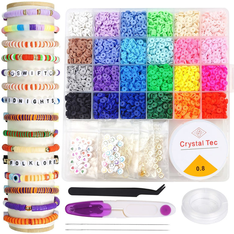 5327Pcs Clay Beads Bracelet Making Kit Jewelry Making Craft Kits with 24 Colors Flat Beads Letter Beads Birthday Gifts for Age 5-12 Girls