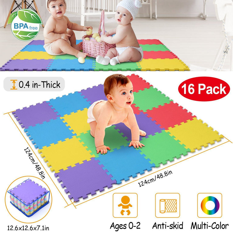 16Pcs Kids Puzzle Exercise Play Mat Interlocking Non-Toxic EVA Floor Mat Multi-Color Anti-Skid Playmat