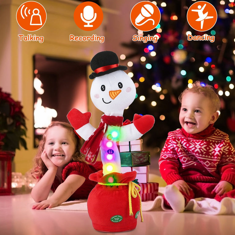 Kid Electric Dance Toy Christmas Elk Snowman Senior Penguin Plush Toy Interactive Sing Song Whirling Mimicking Recording Light up Toy