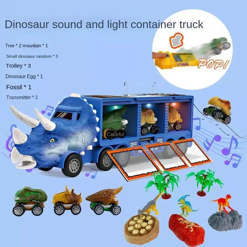 Children's dinosaur toy car Lighted transport car portable storage container car Toy Vehicles