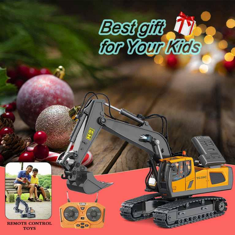 Remote Control Excavator Toy RC Construction Engineering Vehicles with Light Music; Gifts for Kids