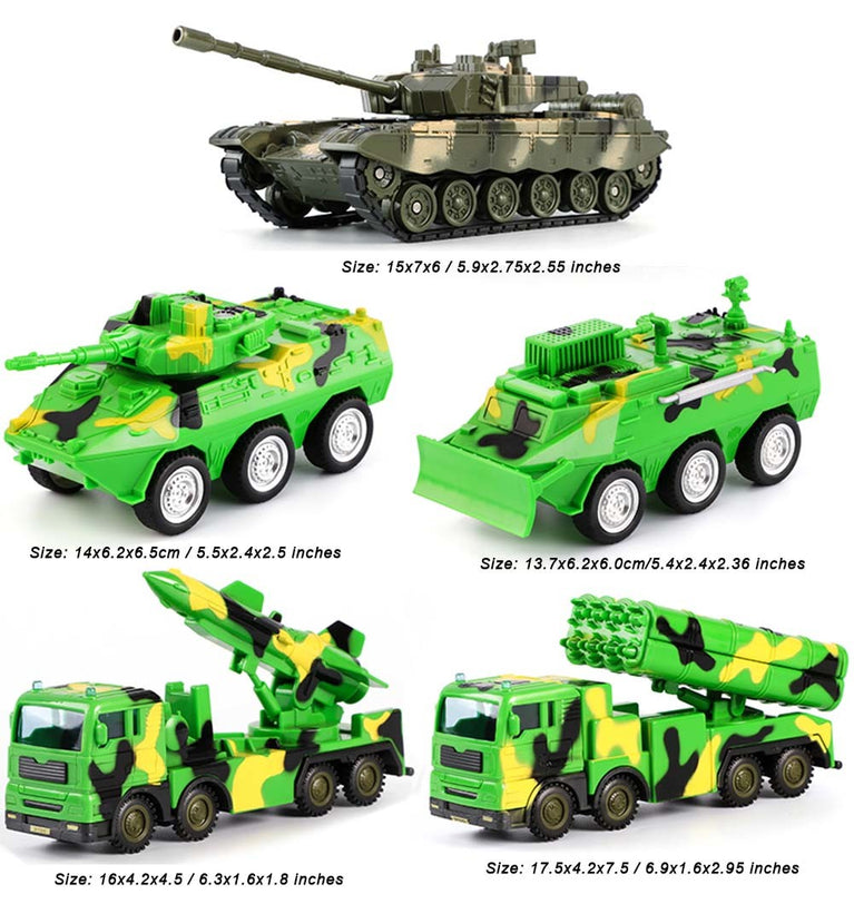 Army Vehicle Models Car Toys Tank Toys Playset for Kids for Plastic, 5 Pack