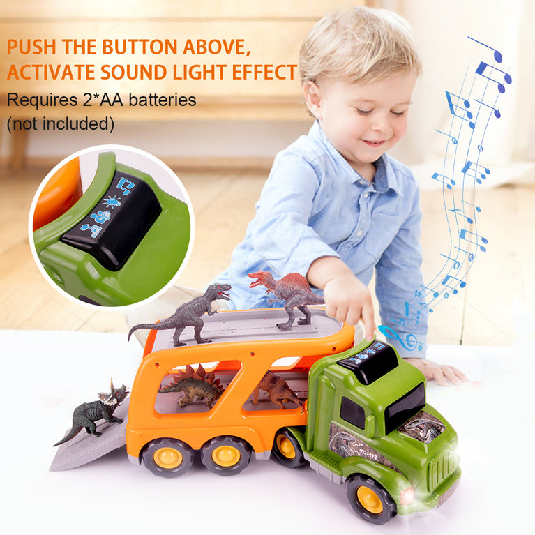 (Do Not Sell on Amazon) Car Truck Toy for 3/4/5/6 Years Old Boys and Girls, Dinosaur Transport Truck Including T-Rex, Pterodactyl, Brachiosaurus, for Boys & Girls RT