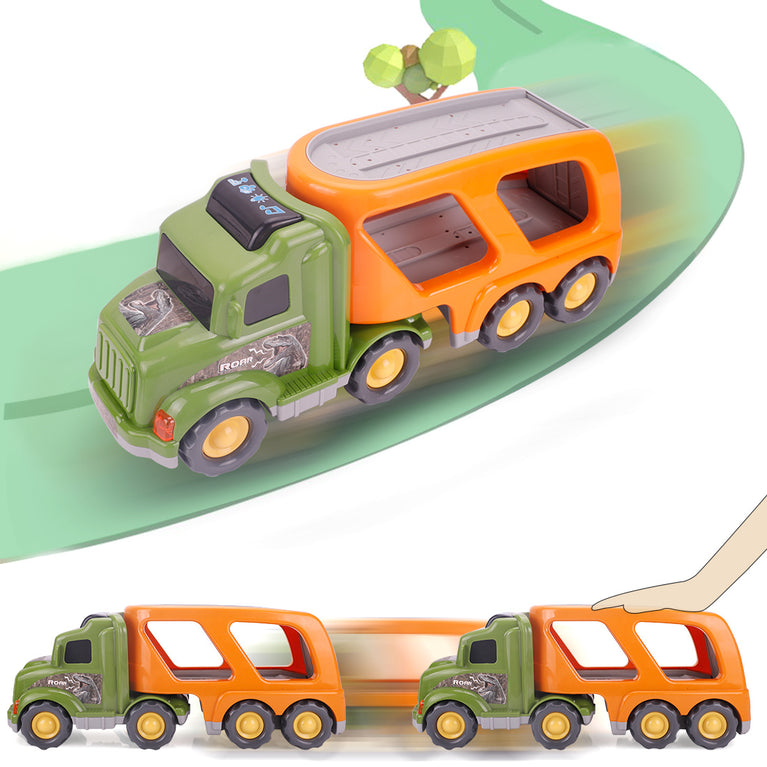 (Do Not Sell on Amazon) Car Truck Toy for 3/4/5/6 Years Old Boys and Girls, Dinosaur Transport Truck Including T-Rex, Pterodactyl, Brachiosaurus, for Boys & Girls RT