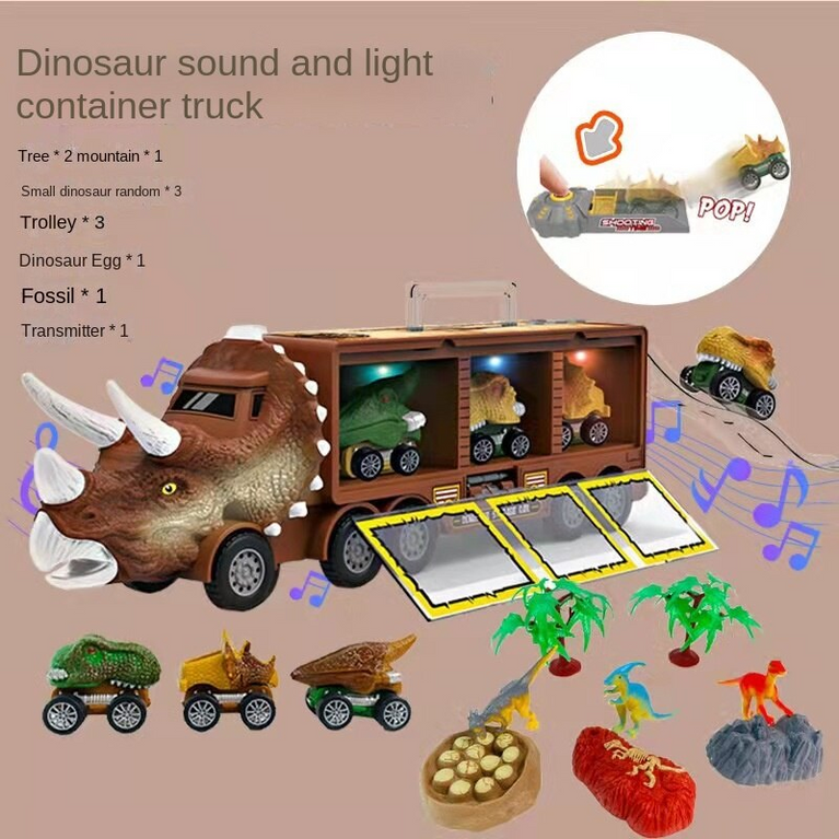 Children's dinosaur toy car Lighted transport car portable storage container car Toy Vehicles