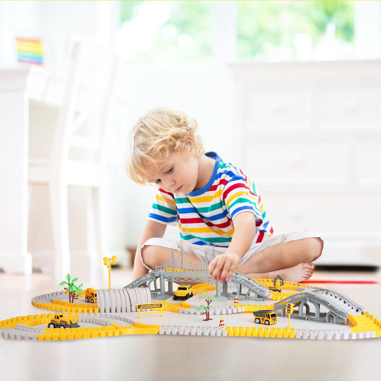 340Pcs Construction Race Track Set Kids DIY Construction Toys STEM Flexible Car Track Playset Gift for Toddlers Boys Aged 3 4 5 6 Year Old