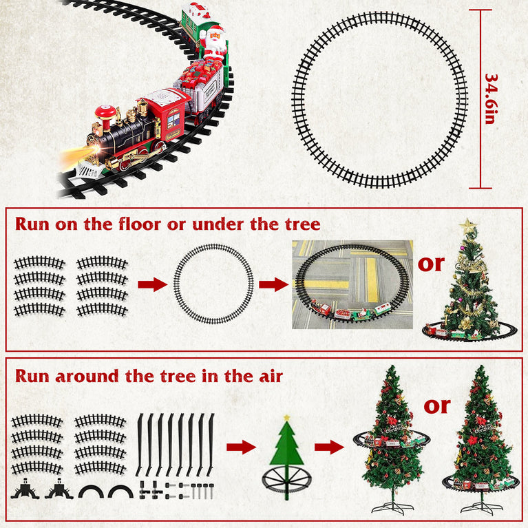 Electric Train Set Kid Toy Xmas Steam Train Kit Tree Surround Track Battery Operated