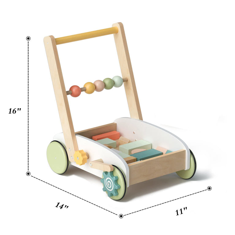 ROBOTIME Wooden Baby Push Walker Toy with Blocks Learning Walker Toddler