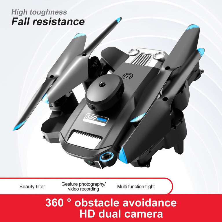 S69 RC Drone With HD Dual Camera & 3 Battery; WIFI FPV Drone 360° Obstacle Avoidance Headless Mode; RC Foldable Quadcopter Helicopter Drone Gift Toys For Kids Adults