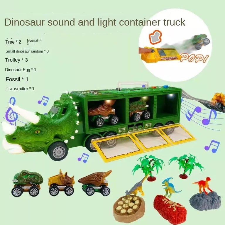 Children's dinosaur toy car Lighted transport car portable storage container car Toy Vehicles