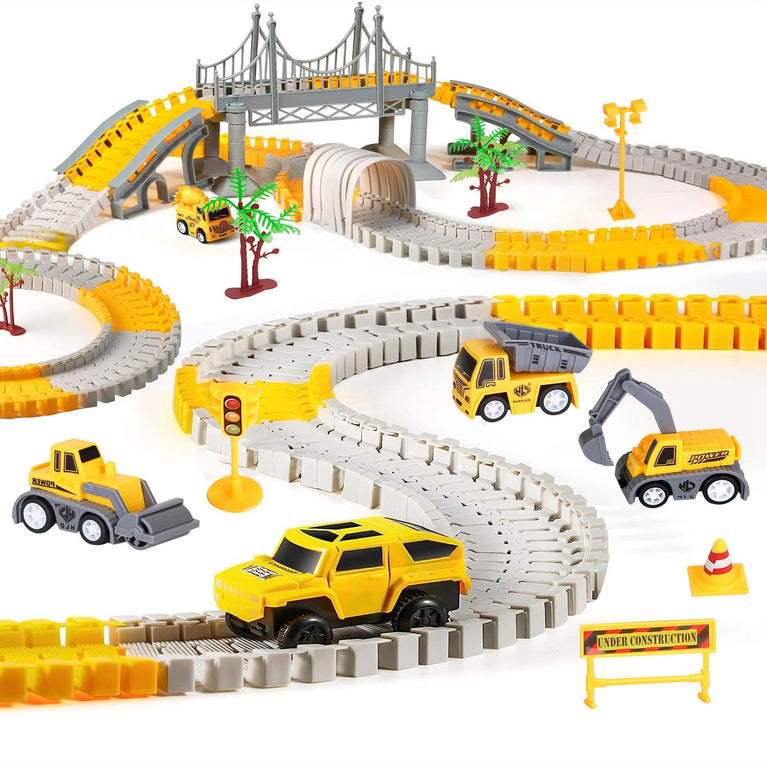 340Pcs Construction Race Track Set Kids DIY Construction Toys STEM Flexible Car Track Playset Gift for Toddlers Boys Aged 3 4 5 6 Year Old