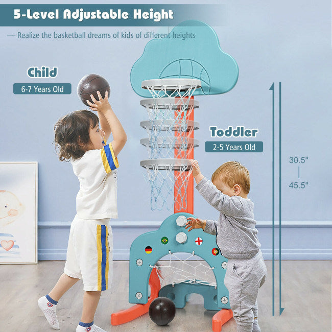 3-in-1 Kids Adjustable Basketball Hoop Set with Balls