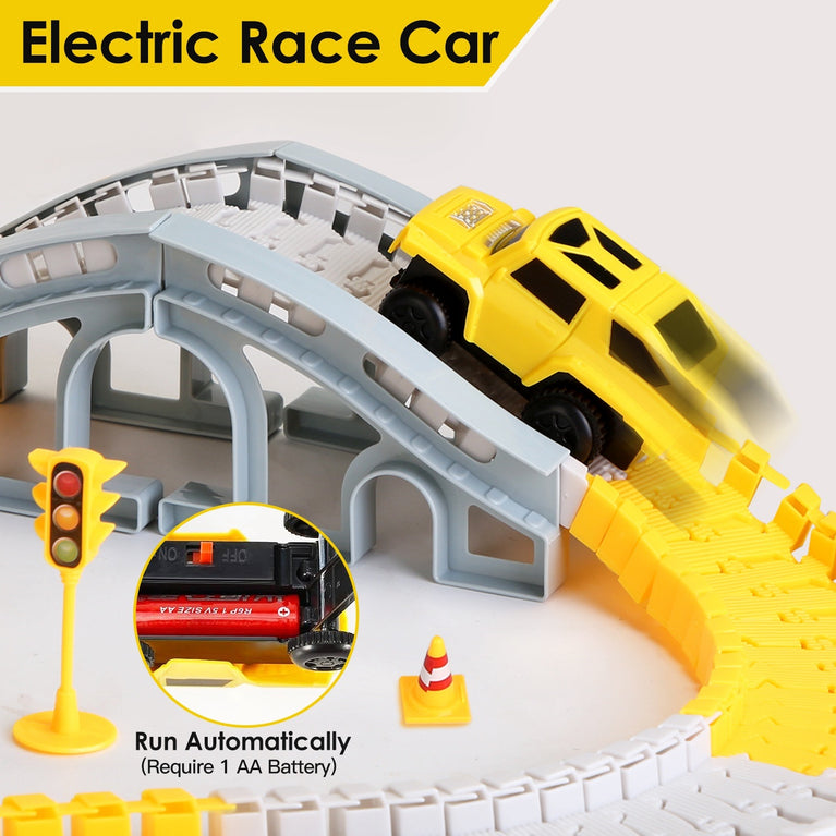 340Pcs Construction Race Track Set Kids DIY Construction Toys STEM Flexible Car Track Playset Gift for Toddlers Boys Aged 3 4 5 6 Year Old