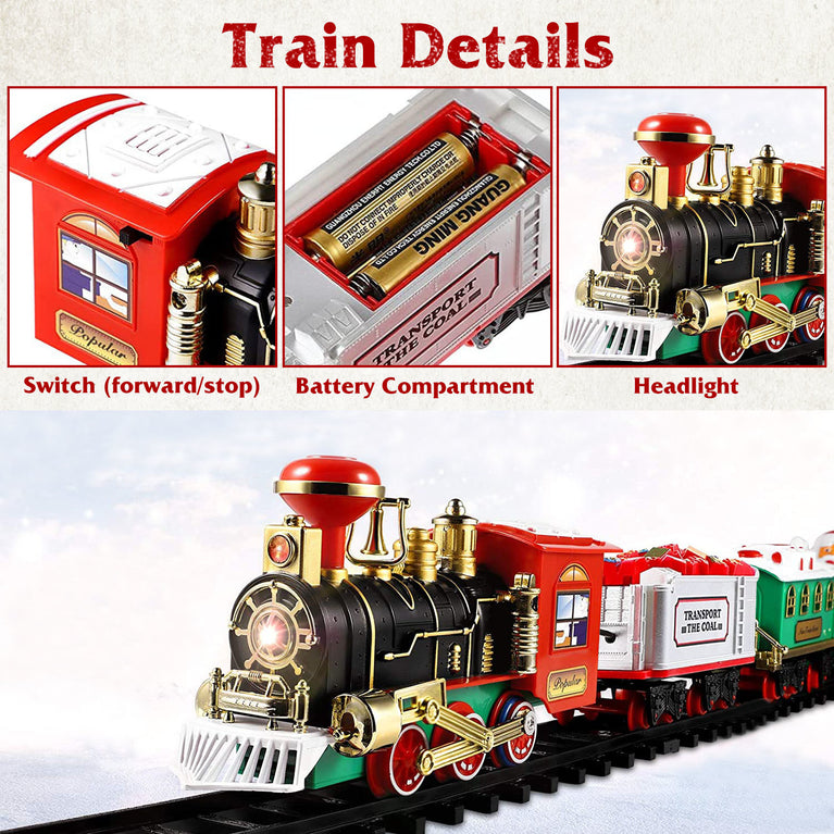 Electric Train Set Kid Toy Xmas Steam Train Kit Tree Surround Track Battery Operated