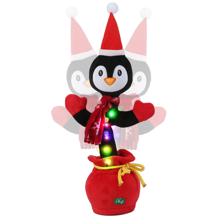 Kid Electric Dance Toy Christmas Elk Snowman Senior Penguin Plush Toy Interactive Sing Song Whirling Mimicking Recording Light up Toy