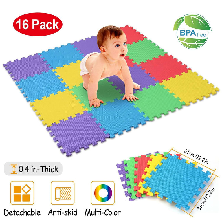 16Pcs Kids Puzzle Exercise Play Mat Interlocking Non-Toxic EVA Floor Mat Multi-Color Anti-Skid Playmat