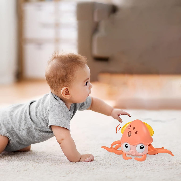 Rechargeable Baby Crawling Octopus Toy with Music LED Lighting Children Electric Moving Walking Kid Toy Obstacle Avoidance Function Suit for Kids Over 4 Year Old