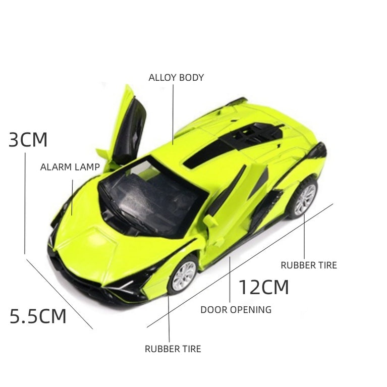 1:36 Green Sian Car Diecast Alloy Sports Car Model Super Racing Lifting Tail Hot Metal Car Wheel Pull Back For Children Gifts