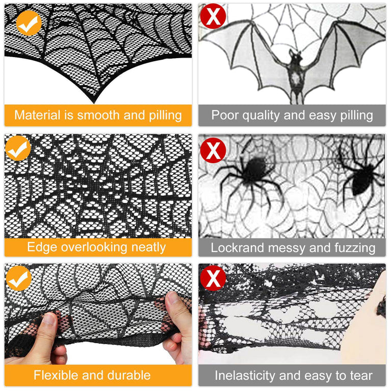 Halloween Decoration Black Lace Spiderweb Fireplace Mantle Scarf Cover