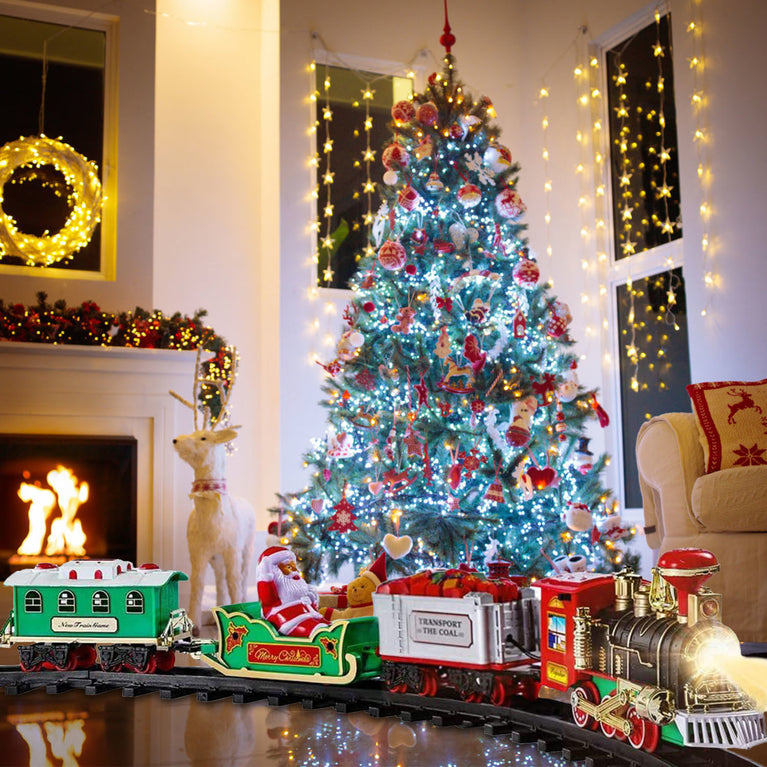 Electric Train Set Kid Toy Xmas Steam Train Kit Tree Surround Track Battery Operated