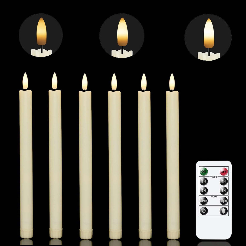 Chamvis Flickering Ivory Flameless LED Battery Operated Taper Plastic Candles 3D Wick Lights 6PK with Remote Control with Timer for Home Decor Halloween Christmas Wedding