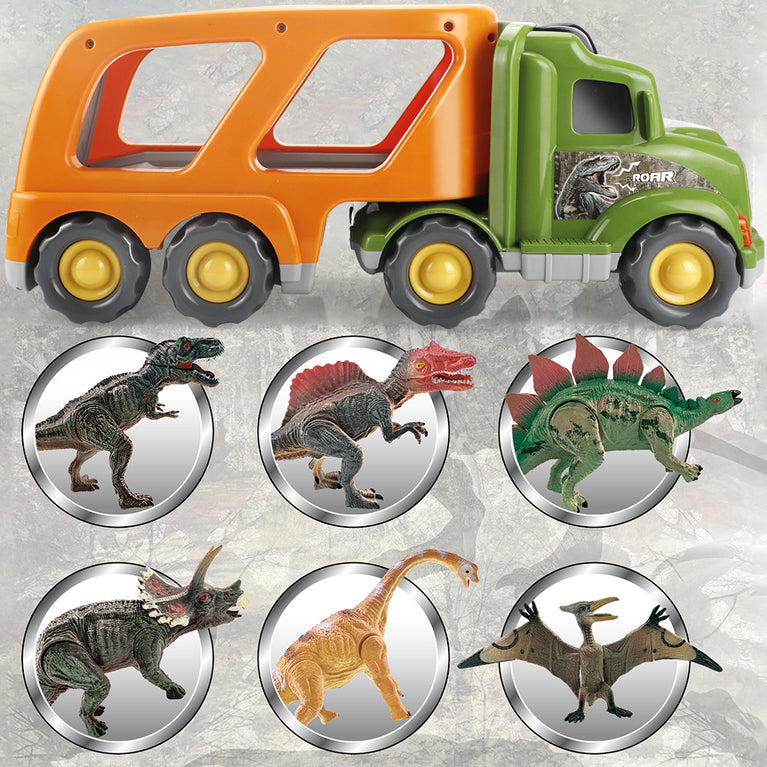 (Do Not Sell on Amazon) Car Truck Toy for 3/4/5/6 Years Old Boys and Girls, Dinosaur Transport Truck Including T-Rex, Pterodactyl, Brachiosaurus, for Boys & Girls RT