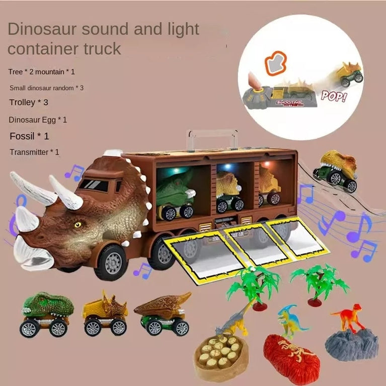 Children's dinosaur toy car Lighted transport car portable storage container car Toy Vehicles