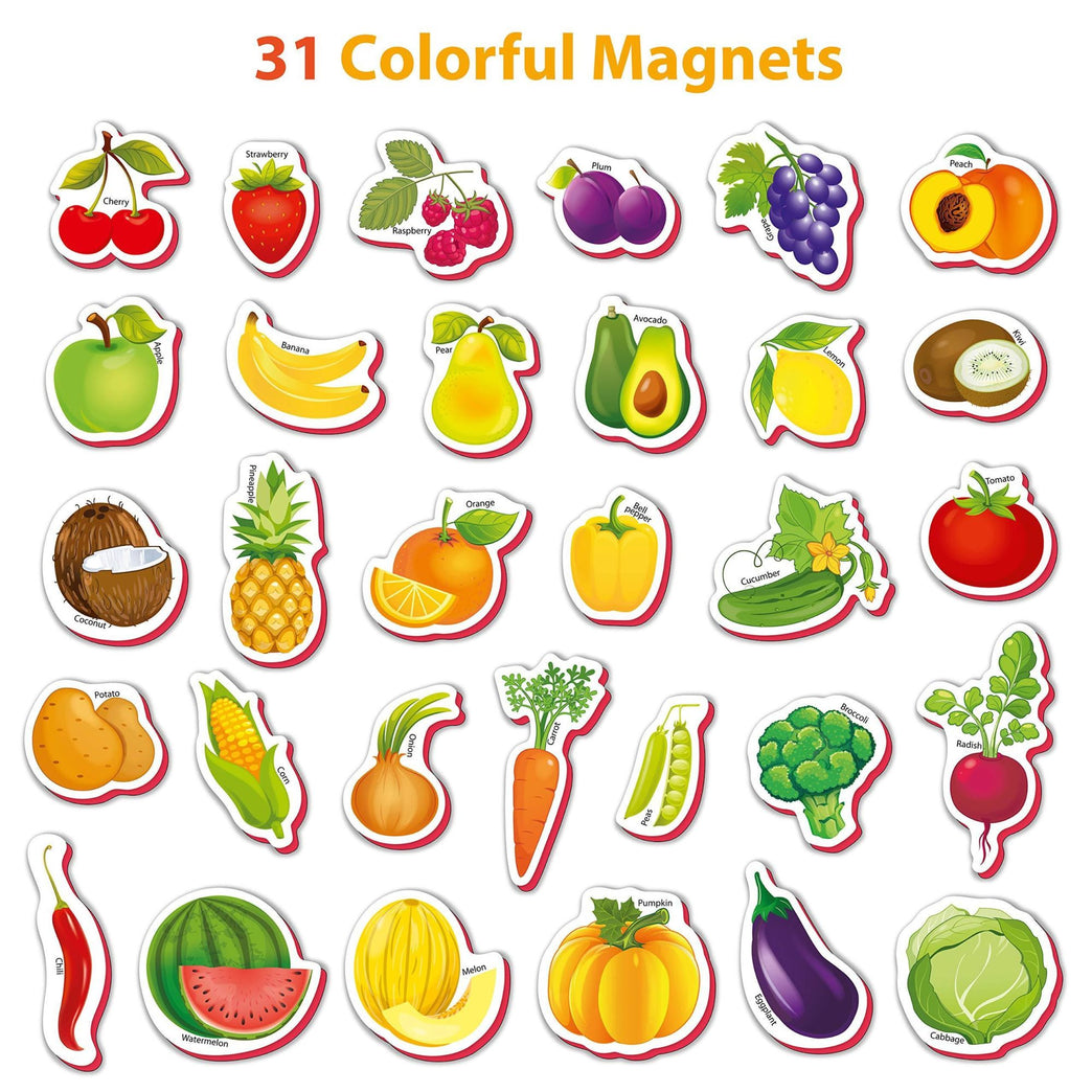 31 Foam Fridge Magnets for Toddlers 1-3 years Fruits and Veggies Magnets