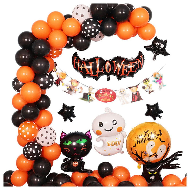 Halloween Balloon Decoration Set with Cartoon Ghost Tree Arch