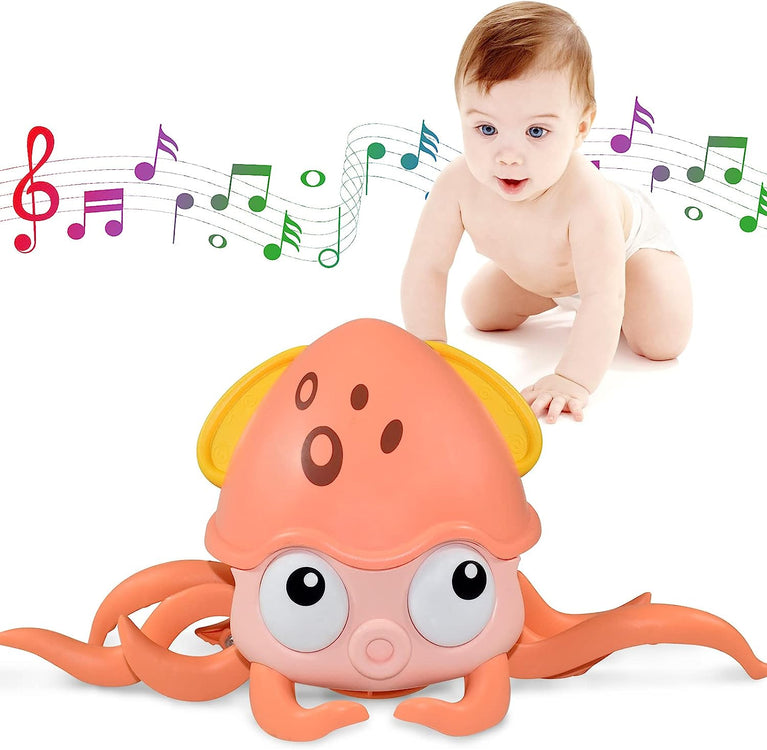 Rechargeable Baby Crawling Octopus Toy with Music LED Lighting Children Electric Moving Walking Kid Toy Obstacle Avoidance Function Suit for Kids Over 4 Year Old