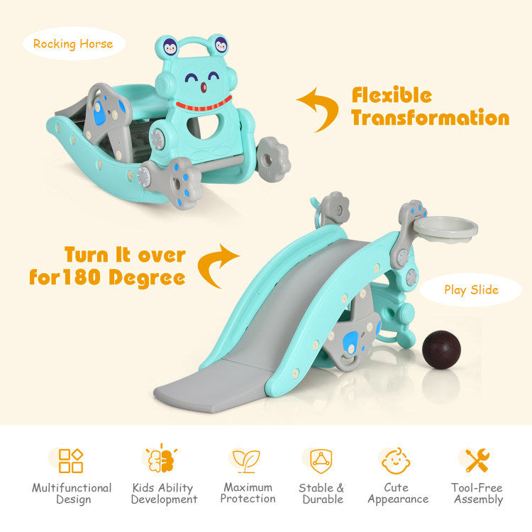 4-in-1 Rocking Horse and Slide Set for Kids