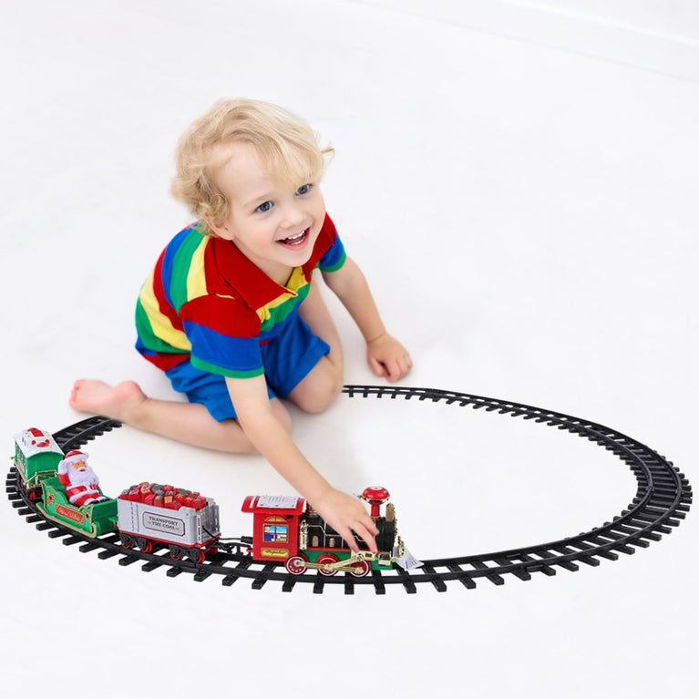 Electric Train Set Kid Toy Xmas Steam Train Kit Tree Surround Track Battery Operated