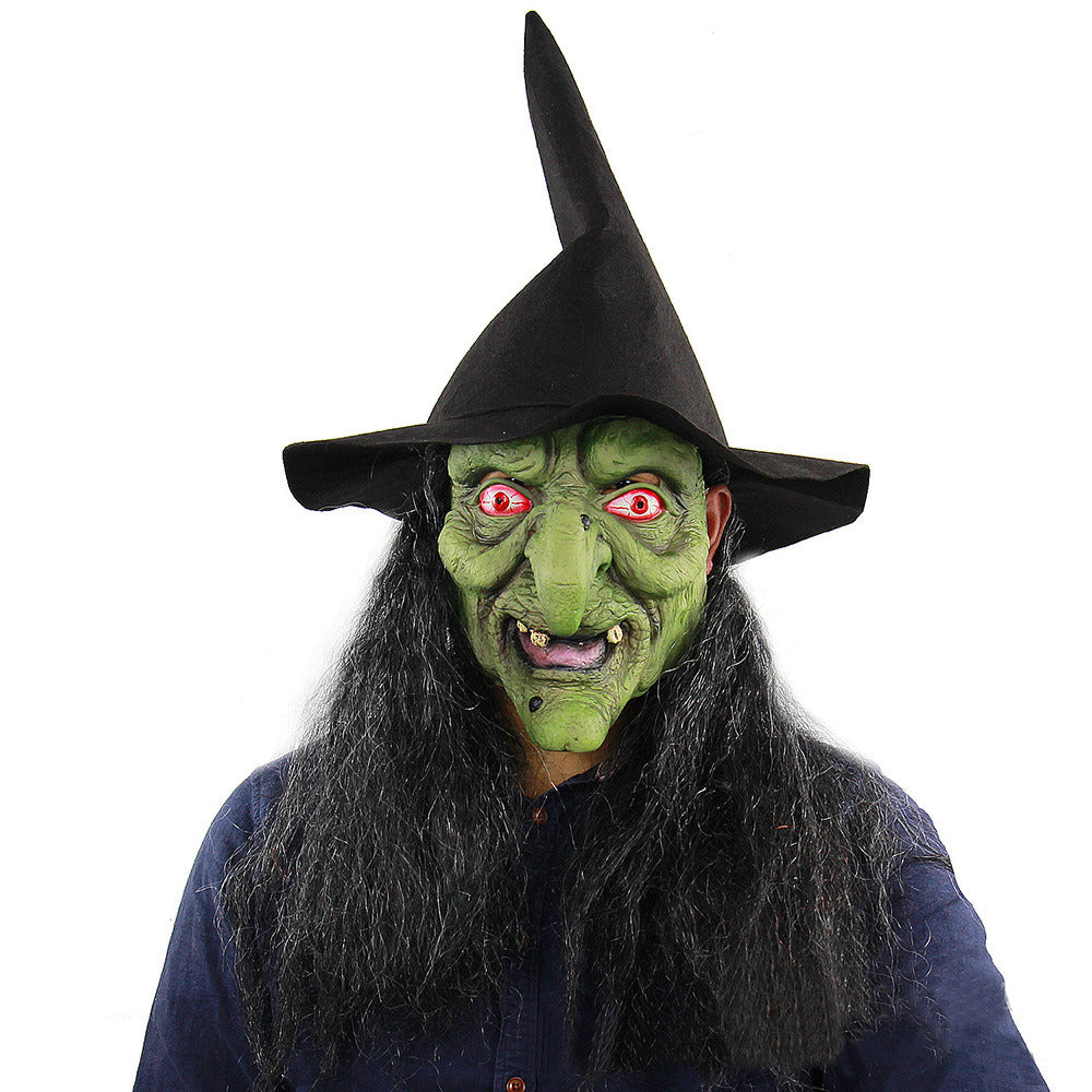 Halloween Scary Witch Mask Easter Night Fangs Witch Wig Mask Latex Headgear