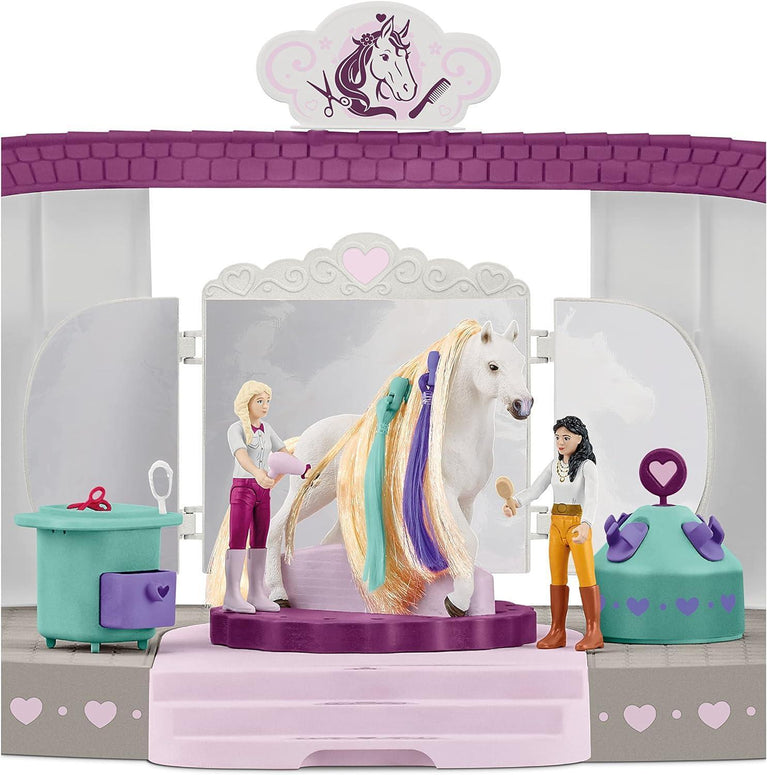 Horse Club Horse Beauty Salon Stable with Brushing Accessories and Figurines Playset 99 Piece Horse Beauty Salon Toy for Grooming and Brushing Gift for Kids Age 4+